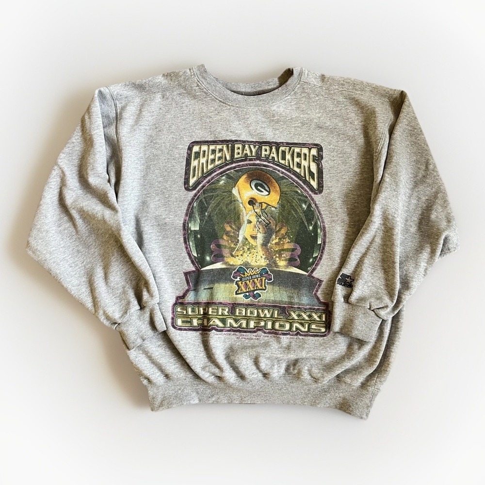 Vintage Green Bay Packers Sweatshirt Mens Large Gray Starter Super Bowl XXXI 90s - Picture 3 of 6